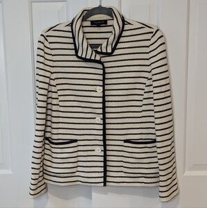 Talbots knit blazer jacket white/creme navy size Medium collared